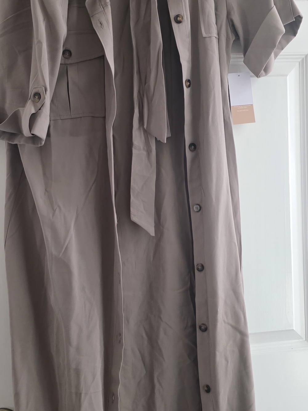 JustFab Taupe Button-Front Dress Wity Tie NWT